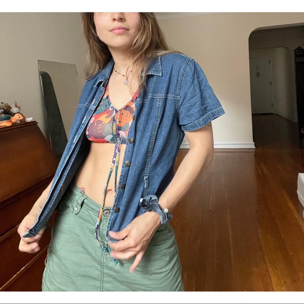 “EXPRESSIONS” Blue Jean Button Up | Short Sleeve Shirt